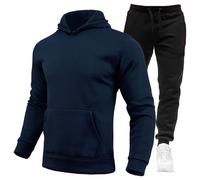 Bauzuoyo Tuta sportiva da uomo, tuta da jogging, con cappuccio, tinta unita, set da 2 pezzi, tracksuit da donna, a maniche lunghe, con cappuccio, per il tempo libero, Blu marino, XXL