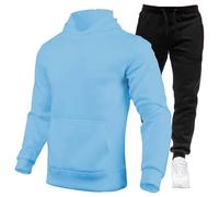 Bauzuoyo Tuta sportiva da uomo, tuta da jogging, con cappuccio, tinta unita, set da 2 pezzi, tracksuit da donna, a maniche lunghe, con cappuccio, per il tempo libero, Azzurro, M