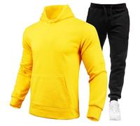 Bauzuoyo Tuta sportiva da uomo, tuta da jogging, con cappuccio, tinta unita, set da 2 pezzi, tracksuit da donna, a maniche lunghe, con cappuccio, per il tempo libero, giallo., XXL