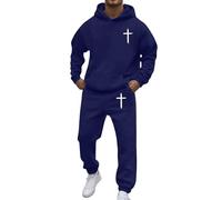 Bauzuoyo Y2K Tuta da uomo con stampa a croce, morbida, per il tempo libero, con stampa posteriore, con cappuccio e pantaloni da allenamento, stile streetstyle, Blu marino, L