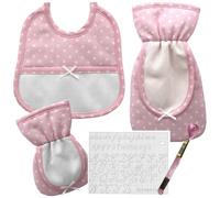 Bavaglia, porta biberon, porta ciuccio da ricamare a punto croce, filo e schema ricamo/Set regalo neonato con Tela Aida (05 Rosa)