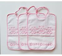 BAVAGLIE SET DA TRE PEZZI CON INSERTO IN TELA AIDA PER PUNTO CROCE CM 24X31 ROSA