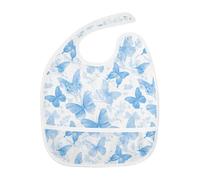 Bavaglini a forma di farfalla blu e bianca con bottoni a pressione assorbenti, confezione da 2 bavaglini e panni per il ruttino, da viaggio con il bambino