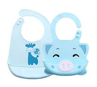 Bavaglini in Silicone Impermeabili per Neonato 0-3 anni, Treer Regolabili Bavaglino con Tasca, per Bambino e Ragazzi e Ragazze, Facile da Pulire (Blu)