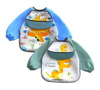 Bavaglini Pappa Svezzamento, 2 Pezzi Bavaglino Con Maniche, Bavaglini Impermeabili, Bavette Neonato 6-9 Mesi