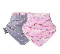 Bavaglini stampati per neonati e bambini - Confezione doppia - Bavaglino a goccia con fazzoletto in cotone al 100% di mussola biologica - Stampe fresche per neonati e neonate - Cheeky Chompers (Unicorn Love & Polka Dot Pink)