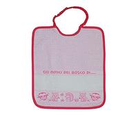 Bavaglino Asilo da Ricamare AMICI DEL BOSCO in spugna - per asilo e scuola materna con fascia in etamine per ricamare il nome Cotone 100% Made in Italy (ROSA)