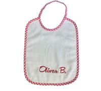 Bavaglino asilo nido unisex con nome, bavetta in 100% cotone made in italy, ideale per infanzia nido personalizzabile con nome ricamato in colore a scelta, 1 pezzo (rosso)