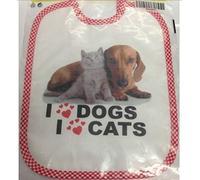 Bavaglino Bambino Bambina - 20 X 26 cm - Cotone Con Bordino Rosso - Decorato I Love Dogs I Love Cats - Utilizzo Giornaliero - Made In Italy