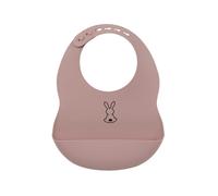 Nattou Bavaglino in silicone con vaschetta di raccolta, coniglietto, misura regolabile, senza BPA, ca. 20 x 27 cm, silicone, rosa antico