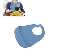 Bavaglino in silicone per adulti, uomini anziani e donne (blu), impermeabile, lavabile con vaschetta di raccolta, soluzione pratica e per adulti