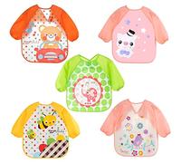 Bavaglino Manica Impermeabile Lunghe Set di Bavaglino Bambini Grembiule per Alimentazione Gioco Pittura Piccoli 6-36 Mesi Rosa