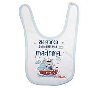 Bavaglino neonato personalizzato con nome e orsetto sulla barchetta vuoi essere vuoi essere la mia madrina?, Azzurro