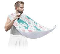 Bavaglino per barba con delfino, medusa e stella marina, grembiule da barba per uomo, per rasatura e taglio, antiaderente, impermeabile, con 2 ventose, regalo per uomini