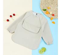 Bavaglino Reversibile In Pu A Maniche Lunghe Per Bambini Beige Da 1 Pezzo, Bavaglino Impermeabile E Grembiule Per Bambini Con Tasche Super Morbide S(6-12 mesi),M(1-3 anni),L(3-4,5 anni)Colore unicoPol