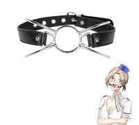 Bavaglio fetish in similpelle con anello metallico e spike - Bavaglio bloccabile con ragno - divaricatore di bocca Bondage BDSM per una bocca spalancata