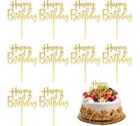 BAVALIN 10 Pezzi Topper per Torta di Compleanno - Toppers per Decorare Una Torta con Glitter in Acrilico per Anniversari Decorazione per Feste, Oro