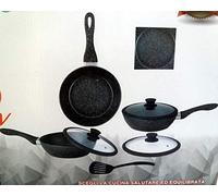 Bavaria Set padelle antiaderenti Pietra 7 Pezzi 3 padelle+3 coperchi in Vetro