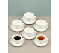 BAVARY Capital Tazze Tè e Caffè con Piattino - Servizio Porcellana 12 Pezzi, 6 Persone - 200 ml - Design ondulato moderno - Manico squadrato stabile - Cappuccino, Tè e Infusi - Bianco - Lavastoviglie