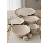 BAVARY Cermico servizio piatti 27 pezzi, set piatti 6 persone con piatti ceramica beige stile scandi, oltre a piatti moderni e piatti colorati con bordo ondulato; adatti a lavastoviglie e microonde