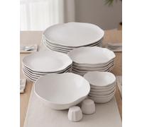 BAVARY Cermico servizio piatti 27 pezzi, set piatti 6 persone con piatti ceramica bianchi stile scandi, oltre a piatti moderni e piatti colorati con bordo ondulato; adatti a lavastoviglie e microonde