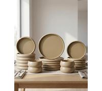 BAVARY Chubby set piatti 6 persone 24 pezzi. Servizio piatti e piatti porcellana beige opaco, piatti moderni e piatti colorati con piani, fondi, dessert, ciotole; lavabili in lavastoviglie e microonde