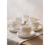 BAVARY Chubby Tazze da Caffè e Tè con Piattino - Servizio 12 Pezzi per 6 Persone - 200 ml in Porcellana Bianca - Design Rotondo - Cappuccino, Caffè, Tè e Tisane - Lavabili in Lavastoviglie e Microonde