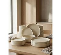 BAVARY Servizio Piatti 25 Pezzi in Gres per 6 Persone - Set Piatti Tavola Beige Effetto Granito, Esterno Opaco Interno Lucido - Lavastoviglie e Microonde - Servizio Tavola Impilabile con Insalatiera