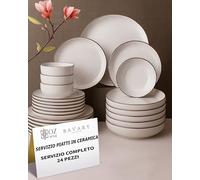 BAVARY Servizio Piatti in Ceramica 24 Pezzi Beige per 6 Persone - Piatti Piani, Fondi, Dessert e Ciotole - Adatto a Microonde e Lavastoviglie - Servizio Tavola Moderno per Casa e Cucina