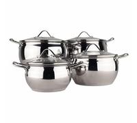 Bavary - Set di pentole da 6 pezzi, in acciaio inox 18/10, a induzione, fondo supercapsula, impilabile, con coperchio in vetro resistente al calore, utilizzabili su tutti i piani cottura