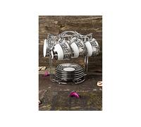 Bavary Set di tazze da caffè in porcellana, per 6 persone, 13 pezzi, per latte e cappuccino, supporto in metallo, Medusa Mäander Versac Style, 6 tazze + 6 piattini