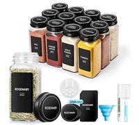 BAVATEE Barattoli Spezie Set de Tarros de Especias Cuadrados, Coperchio Girevole Negros, 24 Piezas, 120 ml - 10,5 X 4,5 cm, Contenitori Spezie con Inserto per Cucina, con 144 Etichette (12, 120ml)