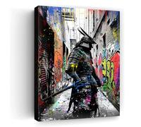 BAVEQAS Stampa artistica da parete con samurai giapponesi, guerriero giapponese in vicolo di graffiti colorati, stampa su tela, poster da parete per camera da letto, casa, soggiorno, 30,5 x 40,6 cm