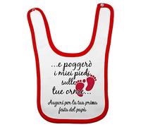 Bavetta Festa del Papà "Poggerò i Miei Piedi Sulle Tue Orme" - 100% Cotone Made in Italy - Idea Regalo Prima Festa del Papà - Bavetta Personalizzata Neonato - (Colore Bordino: Azzurro/Rosa/Rosso)