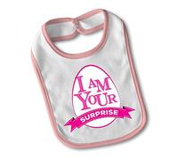Bavetto Bavaglino Idea Regalo Pasqua "I am Your Surprise" Small Rosa