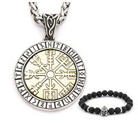 Bavipower Collana con ciondolo a forma di bussola vichinga scandinava Elmo di Awe Aegishjalmur in acciaio inossidabile, potente amuleto di protezione, Metallo, N