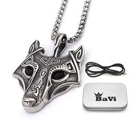 BAVIPOWER Collana da uomo con ciondolo a forma di martello di Thor norreno, con doppia testa di lupo, catena in acciaio inox, gioiello vichingo, Metallo, na