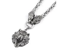 BAVIPOWER Collana vichinga Mjolnir con martello di Thor e testa di lupo, protezione potente amuleto per uomini e donne, Metallo, N