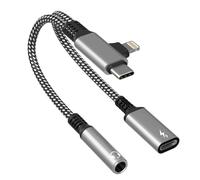 Bawanfa Plus Adattatore per cuffie con jack da 3,5 mm e ricarica con USB-C e Lightning per iPhone - Adattatore 2 in 1 per iPhone:cuffie AUX e ricarica rapida PD da 60W contemporaneamente