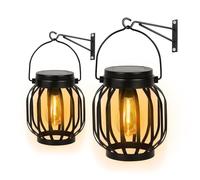Bawoo Lanterne Solari da Esterno, 2 Pezzi Metallo Lampada Solare da Giardino con Lampadina LED, Decorazione da giardino a luce solare impermeabile IP65 Con gancio e maniglia Adatto per prato