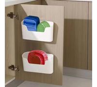 Bawuie Organizer adesivo per sportello dell'armadio, organizer per coperchi per alimenti, montaggio a parete, per porta dispensa, contenitore per coperchio Tupperware cucina bagno, bianco, confezione