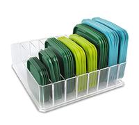 Bawuie Organizer per coperchi per contenitori per alimenti, supporto per coperchio in plastica con 7 divisori regolabili per dispensa da cucina, armadio e cassetto, organizer per coperchio
