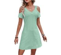 BAWUTZ Abito da Sera Sexy da Donna, Abito con Volant a T-Shirt con Scollo a V, Abito Estivo da Donna con Maniche Corte, Scollo a V, Cavo, Spalle Scoperte, Maniche Corte per Feste (XL,Grün)