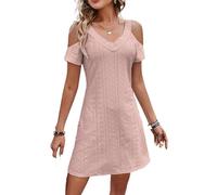 BAWUTZ Abito da Sera Sexy da Donna, Abito con Volant a T-Shirt con Scollo a V, Abito Estivo da Donna con Maniche Corte, Scollo a V, Cavo, Spalle Scoperte, Maniche Corte per Feste (L,Rosa)