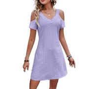 BAWUTZ Abito da Sera Sexy da Donna, Abito con Volant a T-Shirt con Scollo a V, Abito Estivo da Donna con Maniche Corte, Scollo a V, Cavo, Spalle Scoperte, Maniche Corte per Feste (M,Lila)