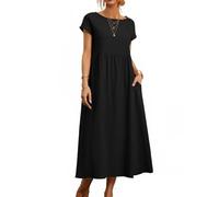 BAWUTZ Abito Estivo per Abiti da Donna in Lino, Abiti da Camicia Abito per Il Tempo Libero con Borse, Abito da Donna, Abiti in Lino di Cotone, Vintage in Abito Estivo a Solo coulor (L,Schwarz)