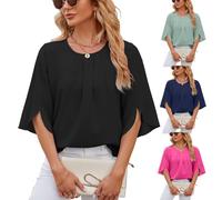 BAWUTZ Camicetta da Donna con Maniche a 3/4, Top Casual, Camicia Tunica Ampia con Girocollo, Top Casual, Camicia Elegante e Ampia con Magliette con Bottoni a Manica 3/4 (M,Schwarz)