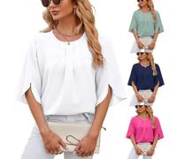BAWUTZ Camicetta da Donna con Maniche a 3/4, Top Casual, Camicia Tunica Ampia con Girocollo, Top Casual, Camicia Elegante e Ampia con Magliette con Bottoni a Manica 3/4 (XXL,Weiß)
