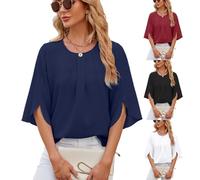 BAWUTZ Camicetta da Donna con Maniche a 3/4, Top Casual, Camicia Tunica Ampia con Girocollo, Top Casual, Camicia Elegante e Ampia con Magliette con Bottoni a Manica 3/4 (XXL,Navy Blau)