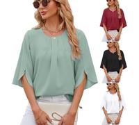 BAWUTZ Camicetta da donna con maniche a 3/4, top casual, camicia tunica ampia con girocollo, top casual, camicia elegante e ampia con magliette con bottoni a manica 3/4 (L,Grün)